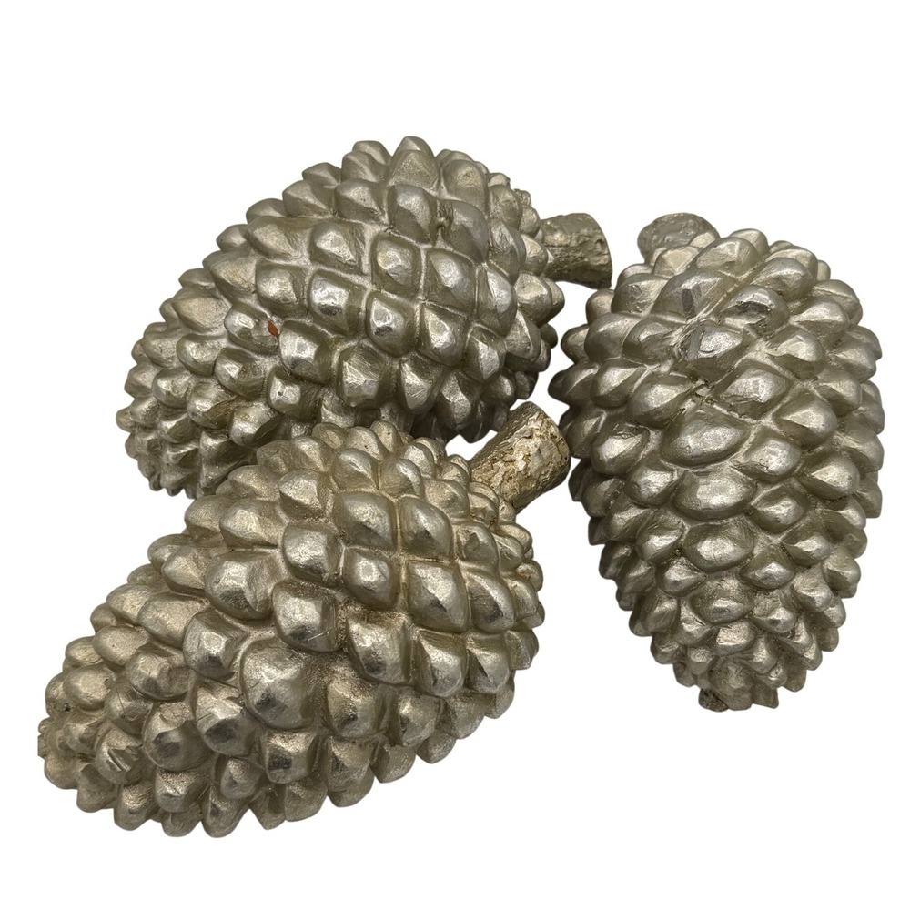 Lot of 3 Silver Resin Pinecone Figurines 7" Holiday Christmas Table Decor